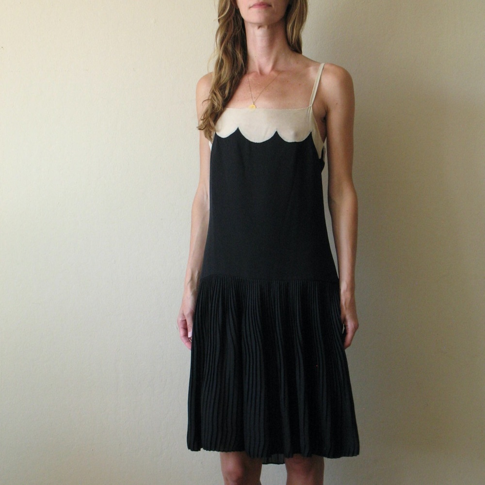 Lyell NYC scalloped silk pleated dress